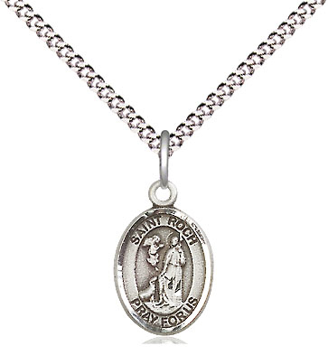 Sterling Silver Saint Roch Pendant on a 18 inch Light Rhodium Light Curb chain