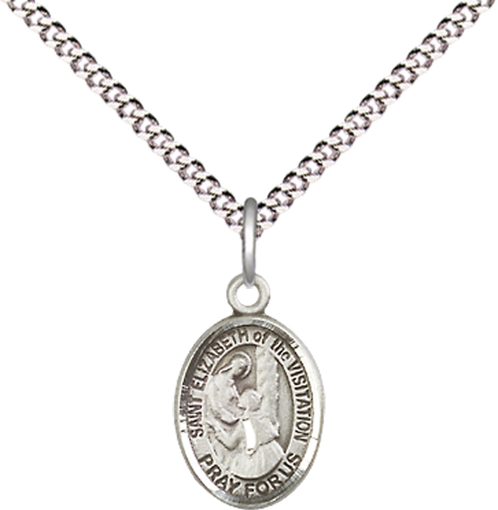 Sterling Silver Saint Elizabeth of the Visitation Pendant on a 18 inch Light Rhodium Light Curb chain