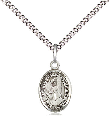 Sterling Silver Saint Elizabeth of the Visitation Pendant on a 18 inch Light Rhodium Light Curb chain