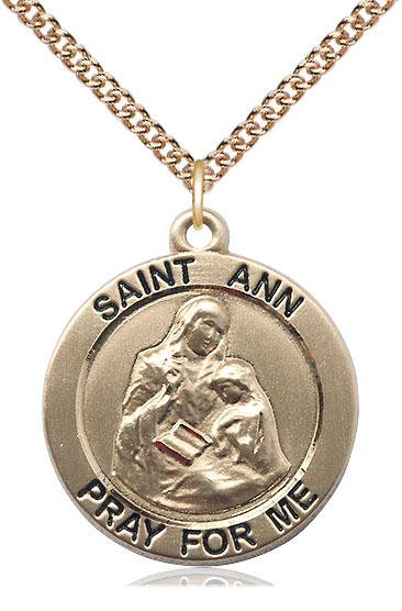 14kt Gold Filled Saint Ann Pendant on a 24 inch Gold Filled Heavy Curb chain