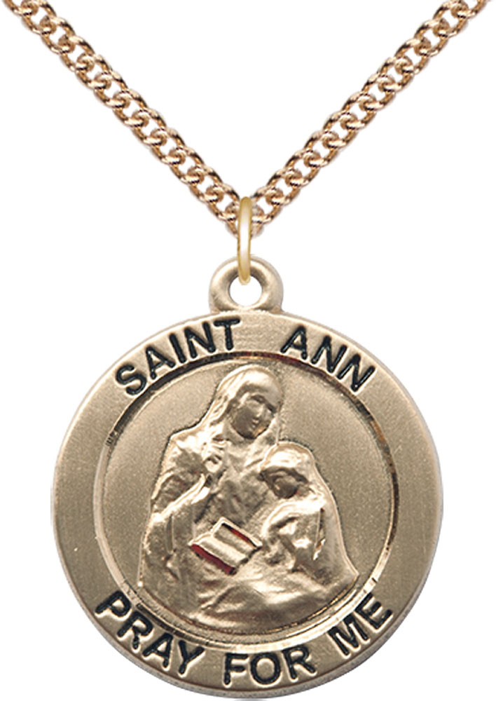 14kt Gold Filled Saint Ann Pendant on a 24 inch Gold Filled Heavy Curb chain