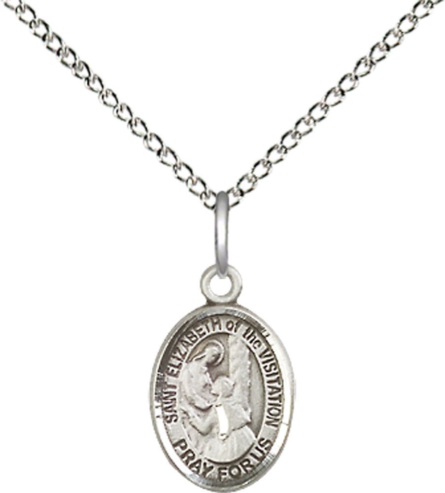 Sterling Silver Saint Elizabeth of the Visitation Pendant on a 18 inch Sterling Silver Light Curb chain