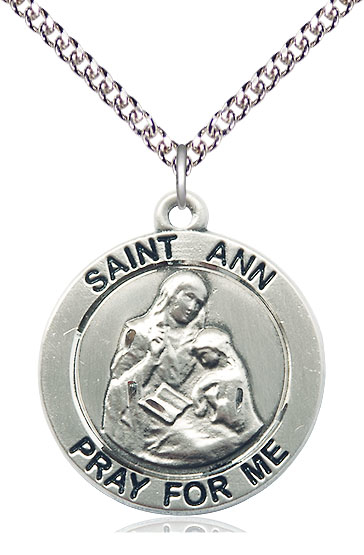 Sterling Silver Saint Ann Pendant on a 24 inch Sterling Silver Heavy Curb chain