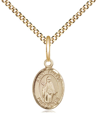 14kt Gold Filled Saint Amelia Pendant on a 18 inch Gold Plate Light Curb chain