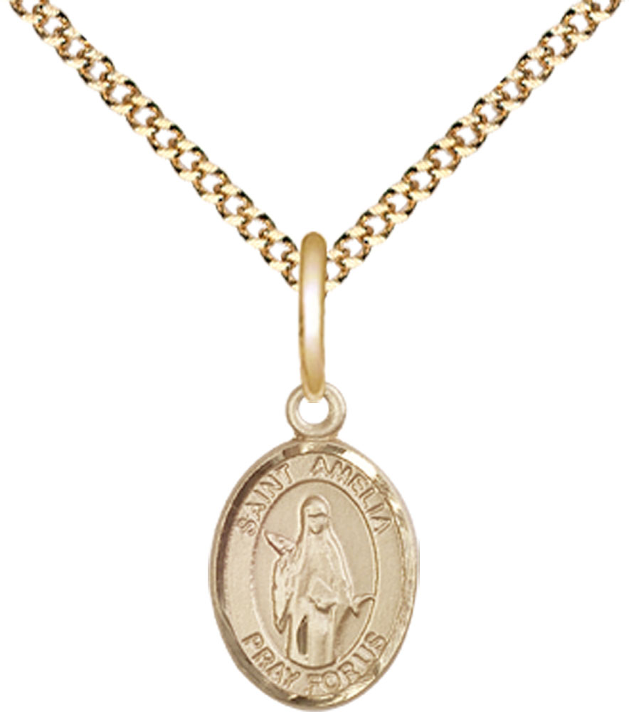 14kt Gold Filled Saint Amelia Pendant on a 18 inch Gold Plate Light Curb chain
