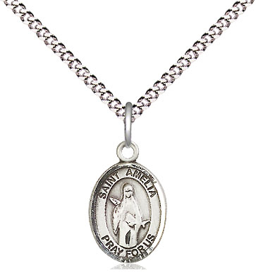 Sterling Silver Saint Amelia Pendant on a 18 inch Light Rhodium Light Curb chain