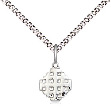 Sterling Silver Jerusalem Cross Pendant on a 18 inch Light Rhodium Light Curb chain