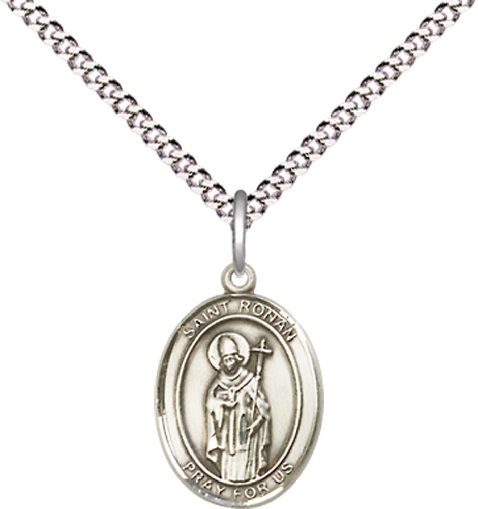 Sterling Silver Saint Ronan Pendant on a 18 inch Light Rhodium Light Curb chain