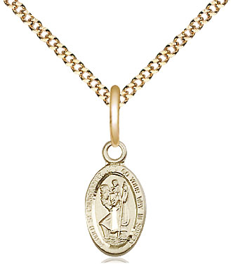 14kt Gold Filled Saint Christopher Pendant on a 18 inch Gold Plate Light Curb chain