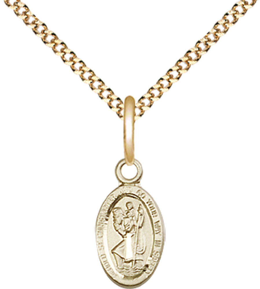 14kt Gold Filled Saint Christopher Pendant on a 18 inch Gold Plate Light Curb chain
