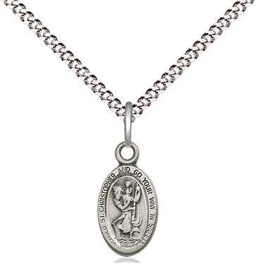 Sterling Silver Saint Christopher Pendant on a 18 inch Light Rhodium Light Curb chain