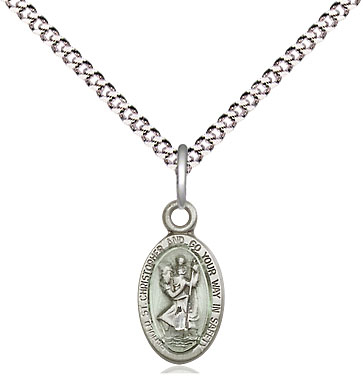 Sterling Silver Saint Christopher Pendant on a 18 inch Light Rhodium Light Curb chain