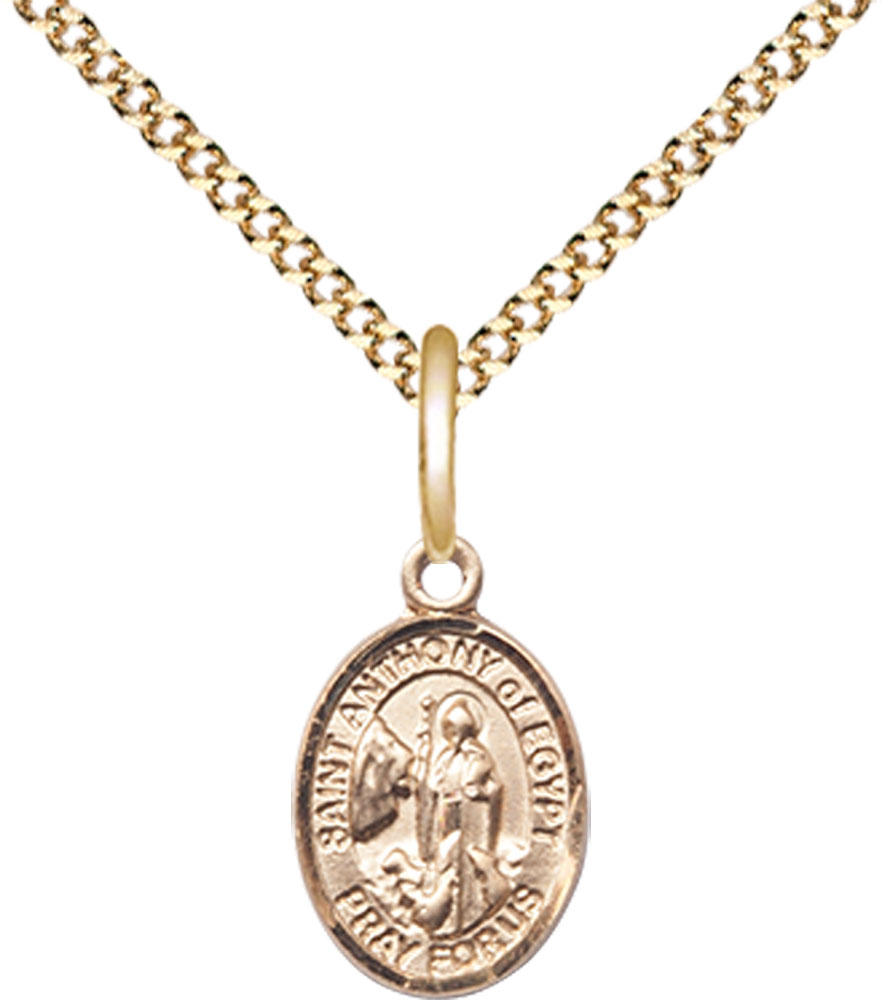 14kt Gold Filled Saint Anthony of Egypt Pendant on a 18 inch Gold Plate Light Curb chain