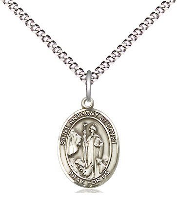 Sterling Silver Saint Anthony of Egypt Pendant on a 18 inch Light Rhodium Light Curb chain