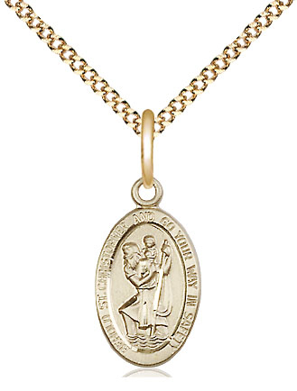 14kt Gold Filled Saint Christopher Pendant on a 18 inch Gold Plate Light Curb chain