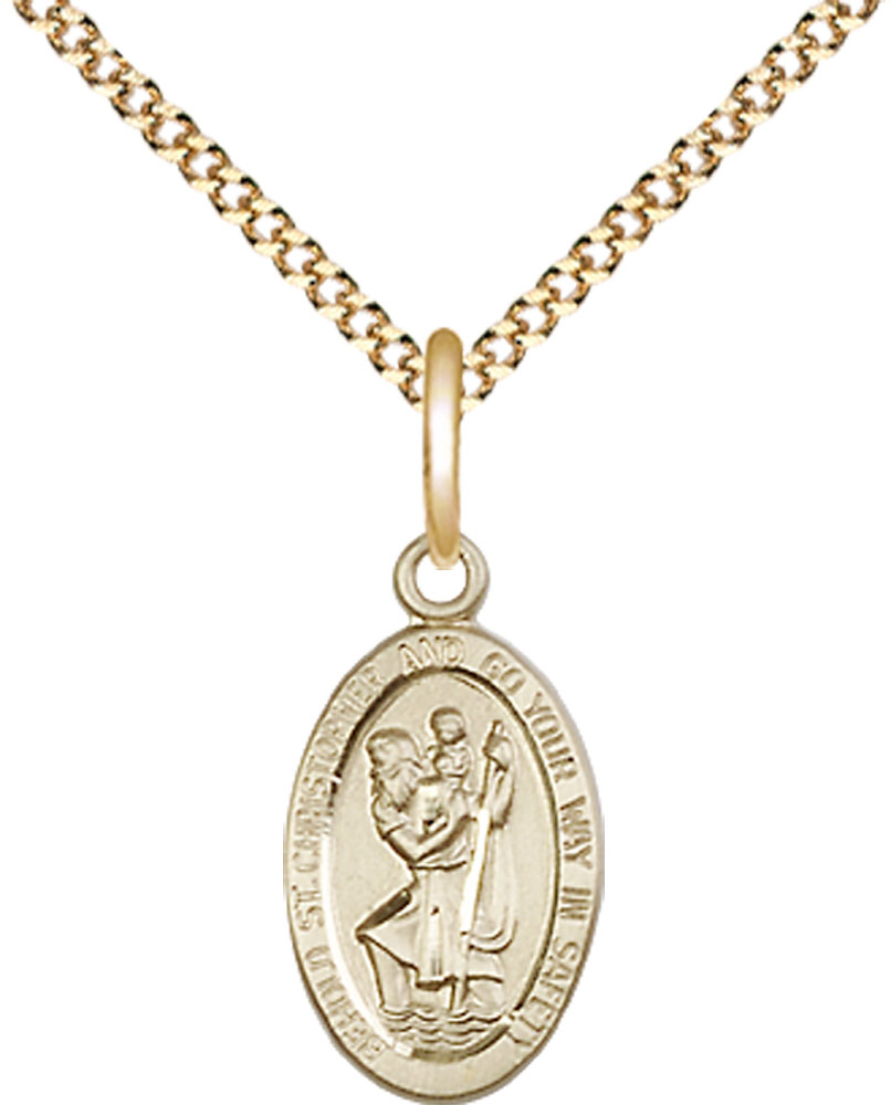 14kt Gold Filled Saint Christopher Pendant on a 18 inch Gold Plate Light Curb chain