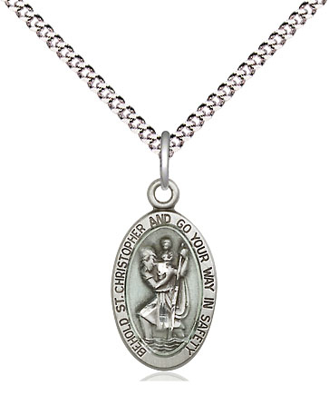 Sterling Silver Saint Christopher Pendant on a 18 inch Light Rhodium Light Curb chain