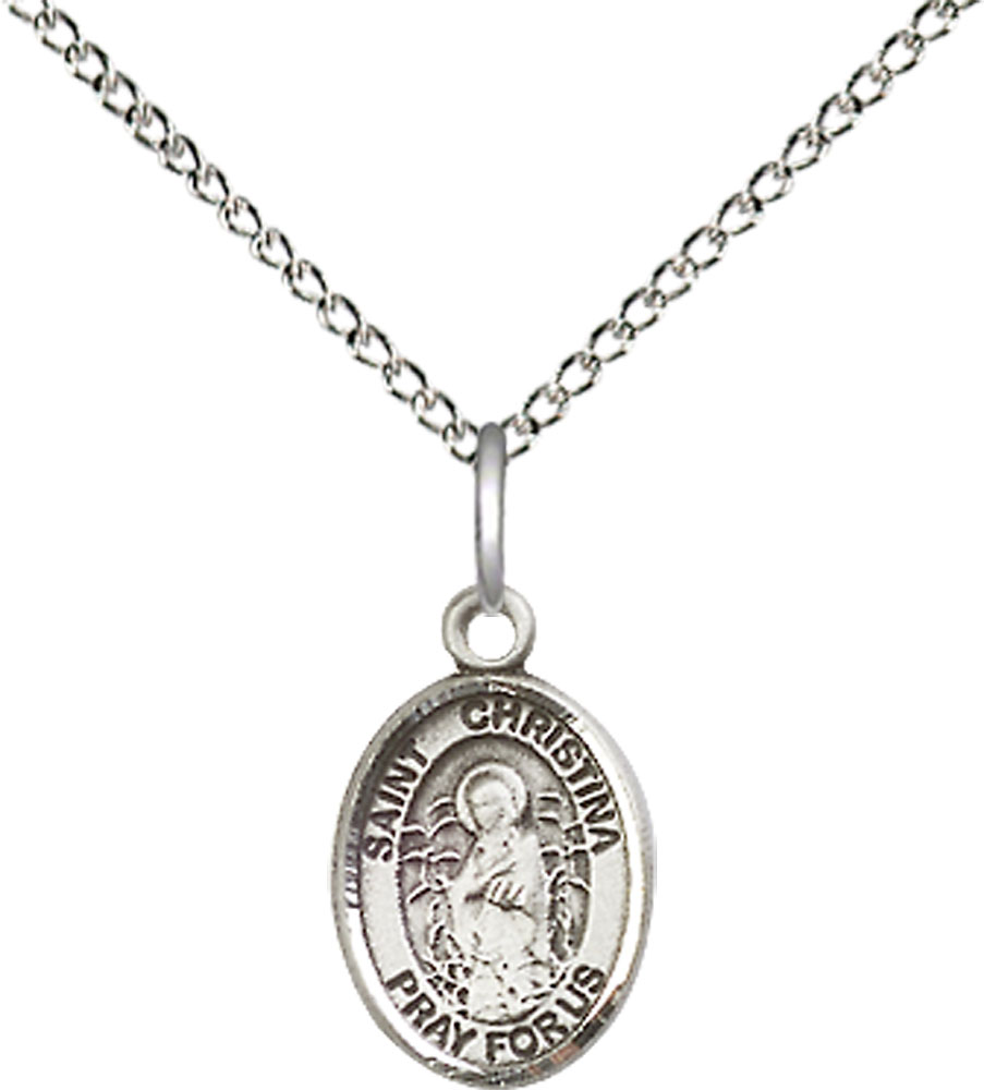 Sterling Silver Saint Christina the Astonishing Pendant on a 18 inch Sterling Silver Light Curb chain