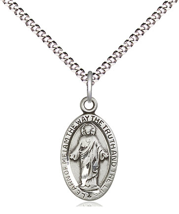 Sterling Silver Scapular Pendant on a 18 inch Light Rhodium Light Curb chain