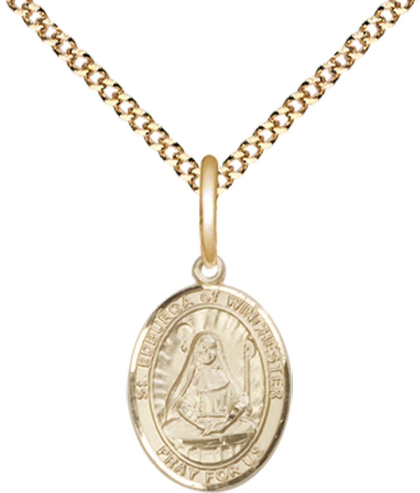 14kt Gold Filled Saint Edburga of Winchester Pendant on a 18 inch Gold Plate Light Curb chain