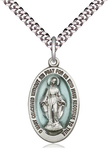 Sterling Silver Miraculous Pendant on a 24 inch Light Rhodium Heavy Curb chain