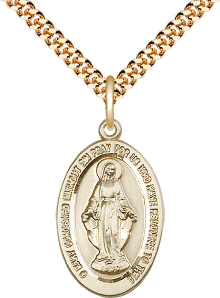 14kt Gold Filled Miraculous Pendant on a 24 inch Gold Plate Heavy Curb chain