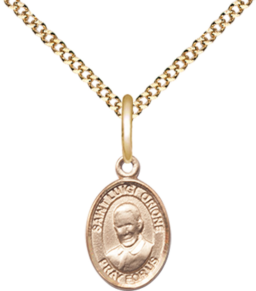 14kt Gold Filled Saint Luigi Orione Pendant on a 18 inch Gold Plate Light Curb chain