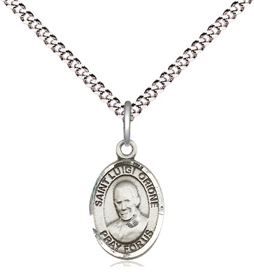 Sterling Silver Saint Luigi Orione Pendant on a 18 inch Light Rhodium Light Curb chain