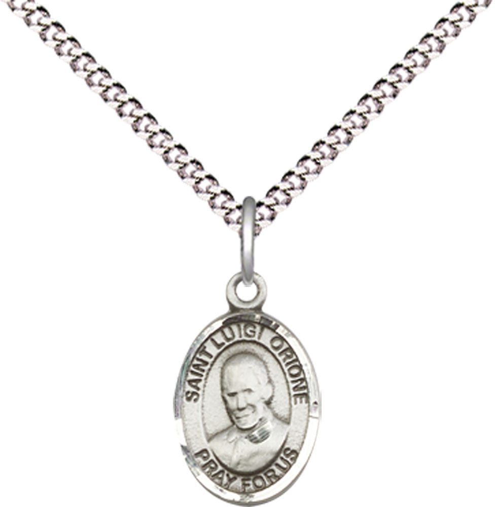 Sterling Silver Saint Luigi Orione Pendant on a 18 inch Light Rhodium Light Curb chain