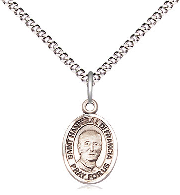 Sterling Silver Saint Hannibal Pendant on a 18 inch Light Rhodium Light Curb chain