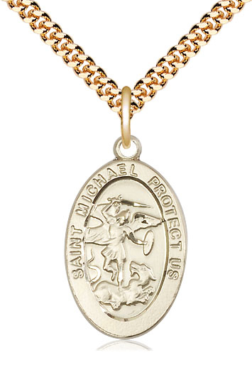 14kt Gold Filled Saint Michael the Archangel Pendant on a 24 inch Gold Plate Heavy Curb chain