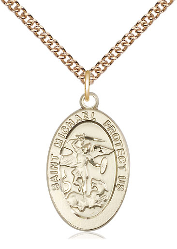 14kt Gold Filled Saint Michael the Archangel Pendant on a 24 inch Gold Filled Heavy Curb chain