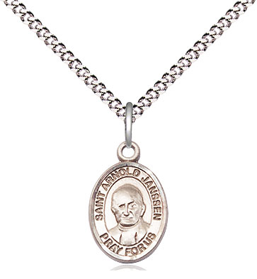 Sterling Silver Saint Arnold Janssen Pendant on a 18 inch Light Rhodium Light Curb chain