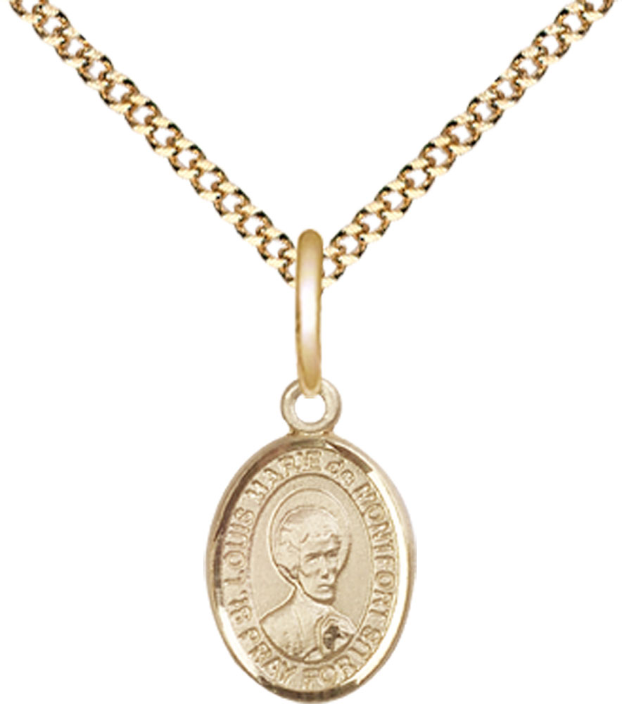 14kt Gold Filled Saint Louis Marie de Montfort Pendant on a 18 inch Gold Plate Light Curb chain