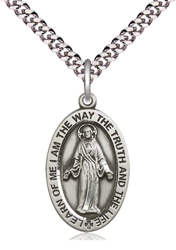 Sterling Silver Scapular Pendant on a 24 inch Light Rhodium Heavy Curb chain