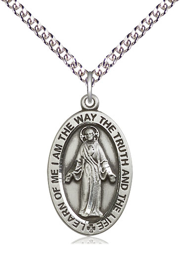 Sterling Silver Scapular Pendant on a 24 inch Sterling Silver Heavy Curb chain