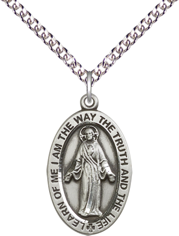 Sterling Silver Scapular Pendant on a 24 inch Sterling Silver Heavy Curb chain