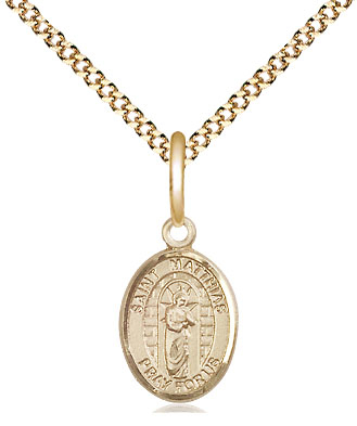 14kt Gold Filled Saint Matthias the Apostle Pendant on a 18 inch Gold Plate Light Curb chain