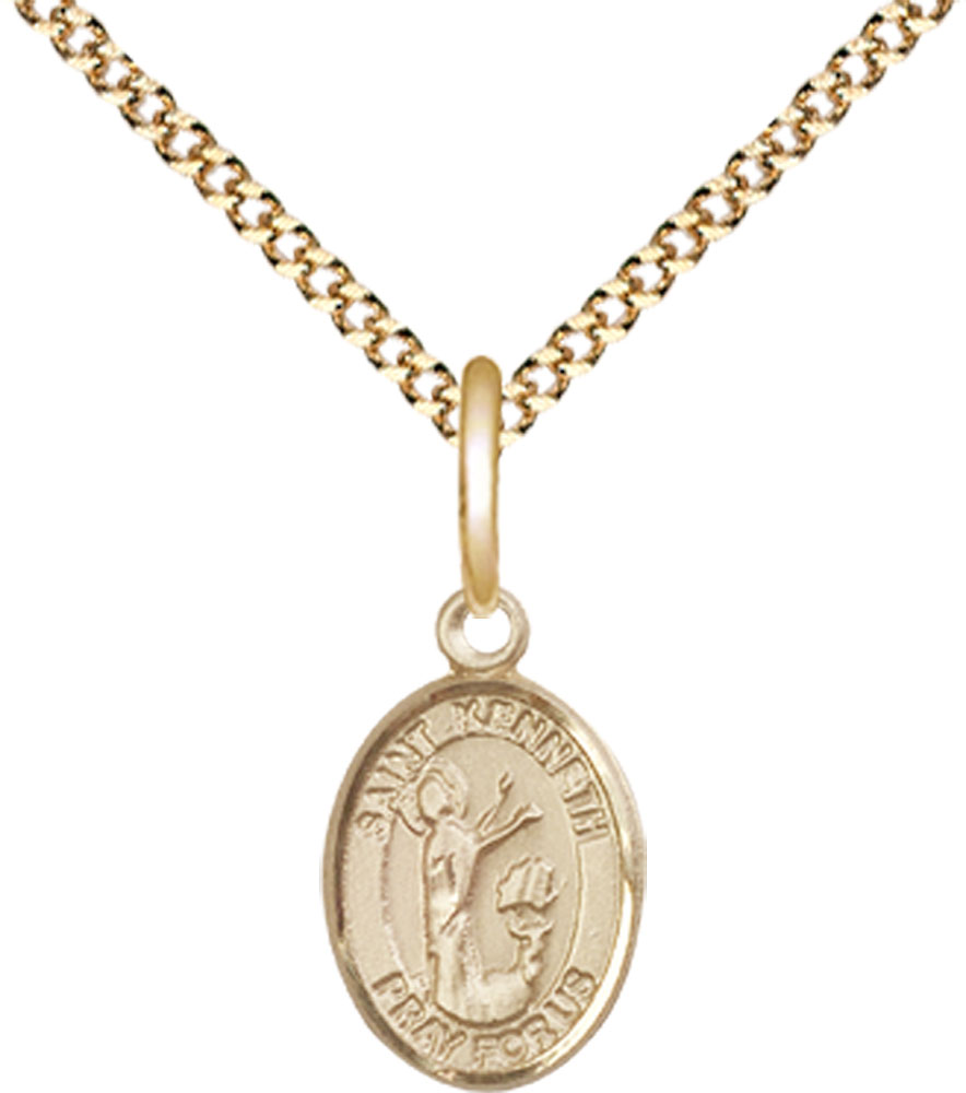 14kt Gold Filled Saint Kenneth Pendant on a 18 inch Gold Plate Light Curb chain