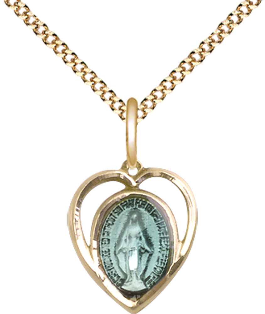 14kt Gold Filled Miraculous Pendant on a 18 inch Gold Plate Light Curb chain