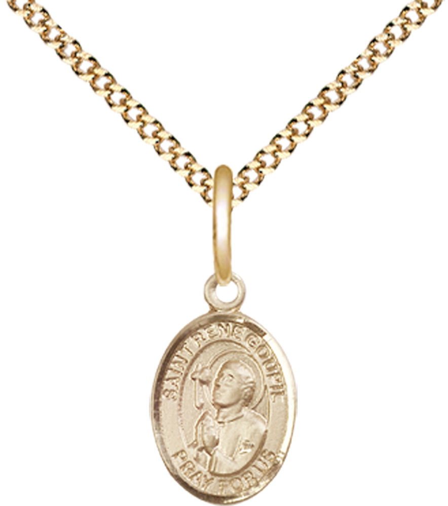14kt Gold Filled Saint Rene Goupil Pendant on a 18 inch Gold Plate Light Curb chain