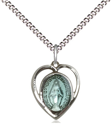 Sterling Silver Miraculous Pendant on a 18 inch Light Rhodium Light Curb chain