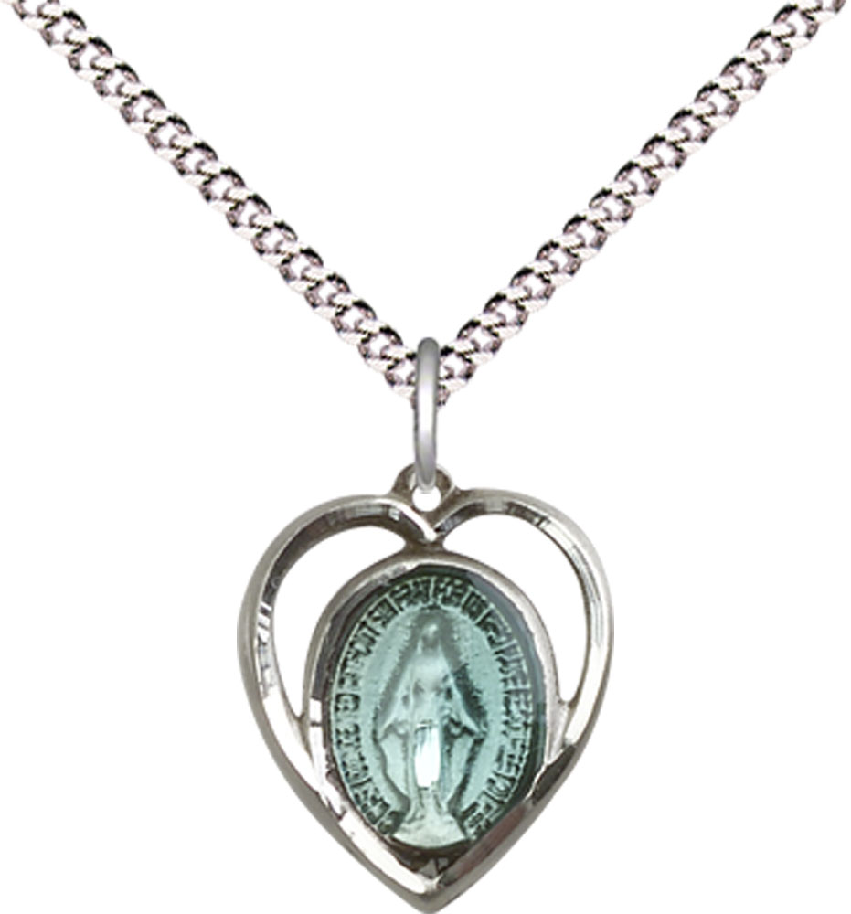 Sterling Silver Miraculous Pendant on a 18 inch Light Rhodium Light Curb chain