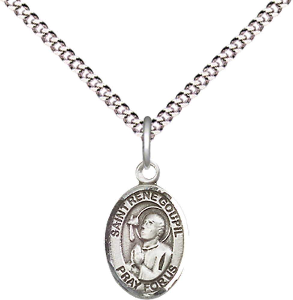Sterling Silver Saint Rene Goupil Pendant on a 18 inch Light Rhodium Light Curb chain