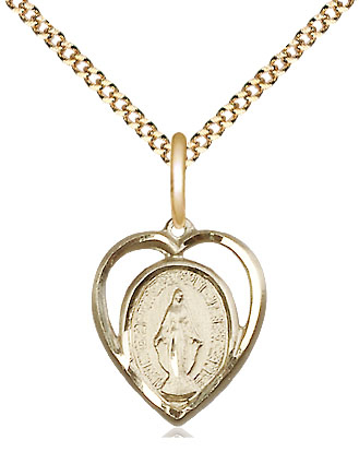 14kt Gold Filled Miraculous Pendant on a 18 inch Gold Plate Light Curb chain