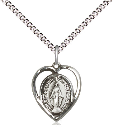 Sterling Silver Miraculous Pendant on a 18 inch Light Rhodium Light Curb chain