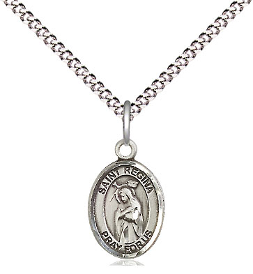 Sterling Silver Saint Regina Pendant on a 18 inch Light Rhodium Light Curb chain