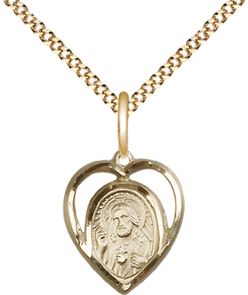 14kt Gold Filled Scapular Pendant on a 18 inch Gold Plate Light Curb chain