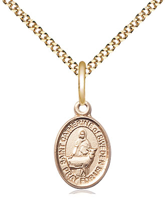 14kt Gold Filled Saint Catherine of Sweden Pendant on a 18 inch Gold Plate Light Curb chain