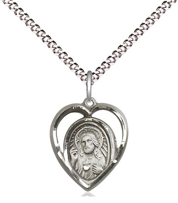 Sterling Silver Scapular Pendant on a 18 inch Light Rhodium Light Curb chain